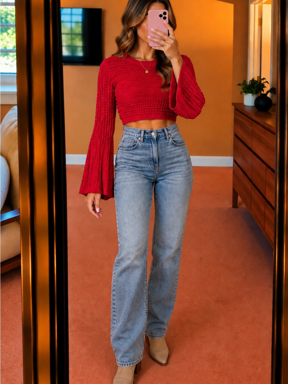 Red Cropped Knit Sweater - LPA